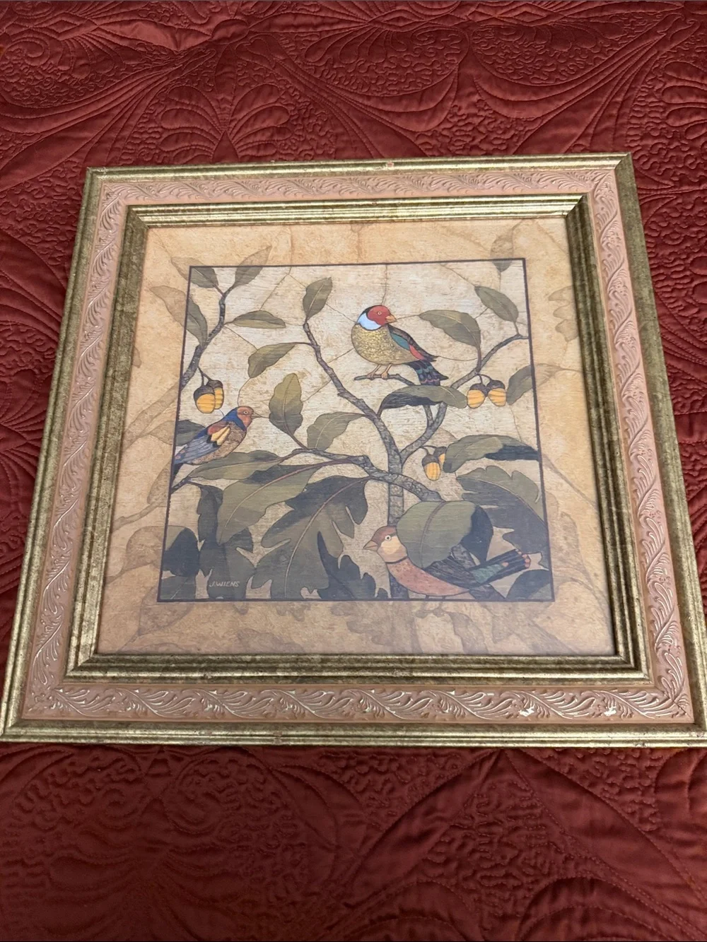 Framed Botanical Bird Wall Art - Gold Frame, Multicolor Print